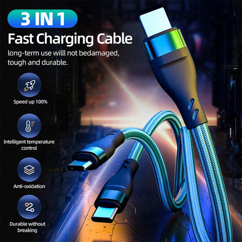 100W 3 in 1 SuperCharging Cable 6A Micro USB Type-C Fast Charger  Type-C Cable Data Cable-PA01017-Veeddydropshipping