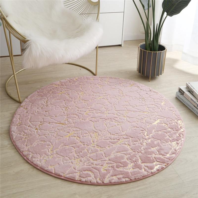 Fur Rug Pink Round Soft Fluffy Rabbit Fur Carpet-HA00549-Veeddydropshipping