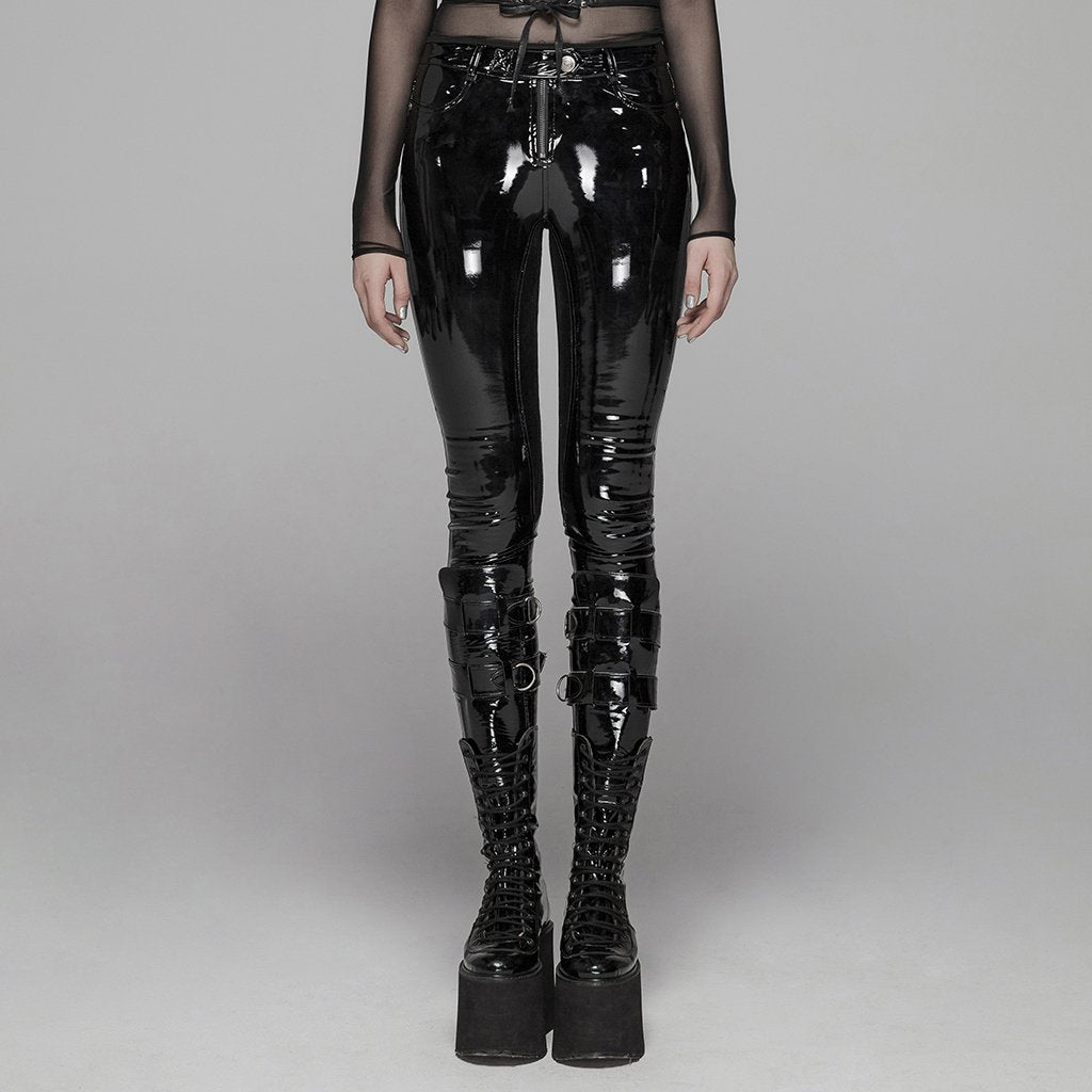 Women Punk Patent Leather Pants Simple Style-WF00362-Veeddydropshipping