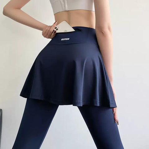 Yoga Leggings Women Gym Tights With Skirt High Waist Zipper Pockets Ruffles Skirt -OS00857-Veeddydropshipping