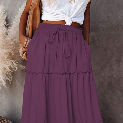 High Waist Long Solid A-Line Skirt Women-WF00372-Veeddydropshipping