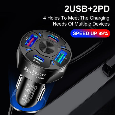 MZX 4 Ports Car Charger Fast Charge 2 USB-A-PA01152-Veeddydropshipping