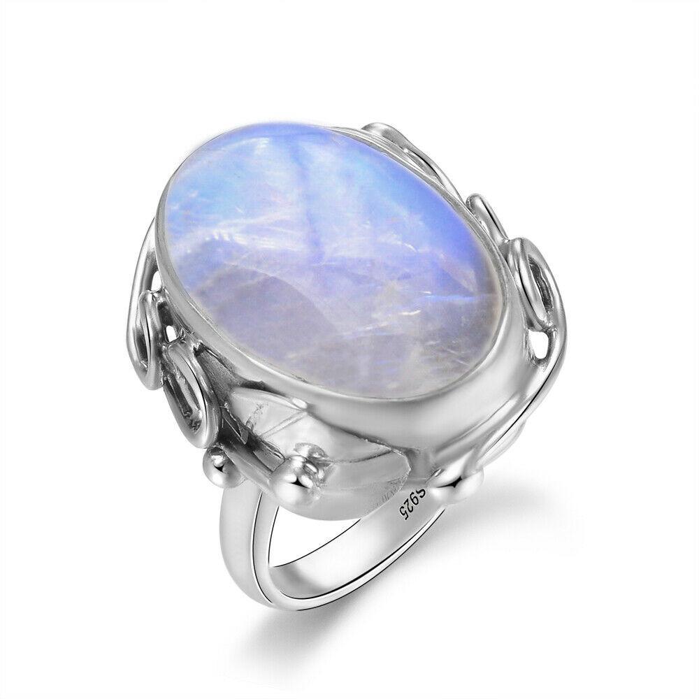Natural Moonstone For Men Women 925 Sterling Silver Jewelry Ring -JW00057-Veeddydropshipping