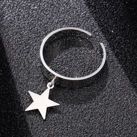 Wholesale Star Pendant Rings  Stainless Steel Classic Open Ring-JW01409-Veeddydropshipping