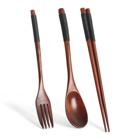 Tableware Fork Chopsticks Spoon Wooden Solid-HA01326-Veeddydropshipping