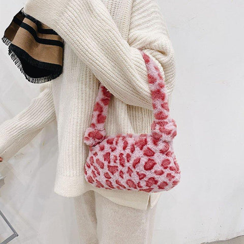 Female Winter Plush Underarm Bags Leopard Zebra Pattern-BS00122-Veeddydropshipping