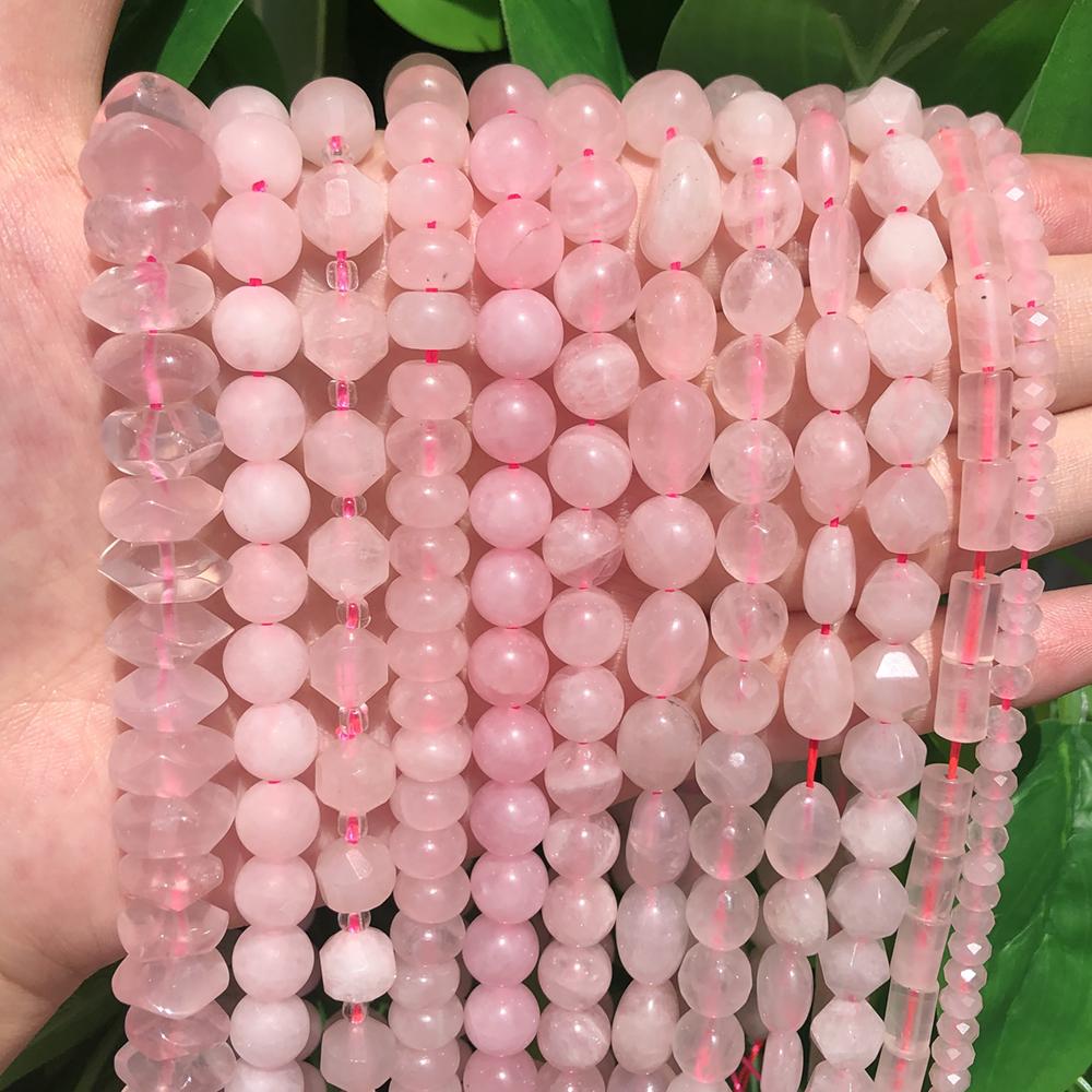Natural Stone Beads Pink Rose Quartz Crystal Round Beads-JW01528-Veeddydropshipping