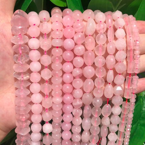 Natural Stone Beads Pink Rose Quartz Crystal Round Beads-JW01528-Veeddydropshipping