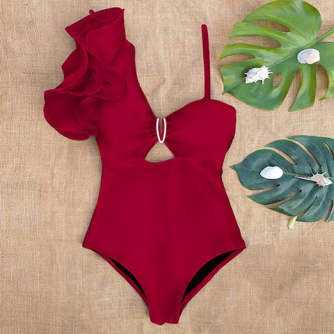 Sexy One Shoulder Ruffle One Piece Swimsuit Print Floral Swimwear Women -OS00080-Veeddydropshipping