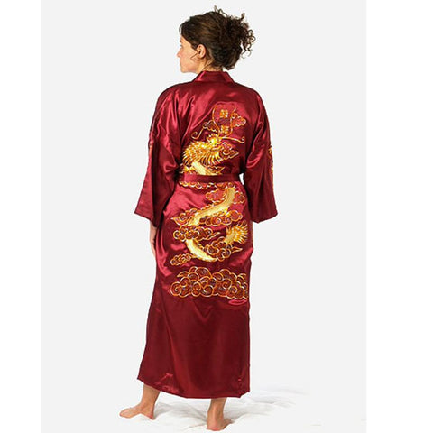 Men&#39;s Satin Silk Robe Embroidery Kimono Bath Gown Dragon-MF01602-Veeddydropshipping
