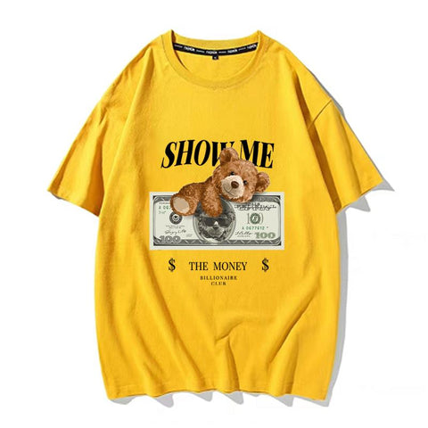 Cotton Cartoon Bear Print Short Sleeve Top-MF00034-Veeddydropshipping