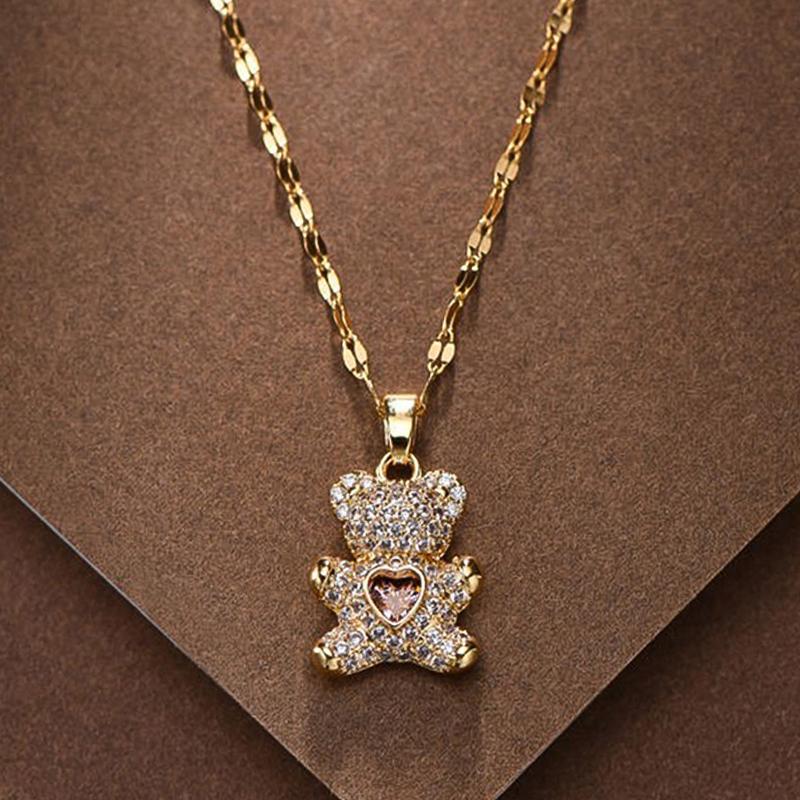 Lovely Bear  Dolphins Necklaces for women golden-JW01273-Veeddydropshipping