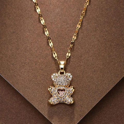 Lovely Bear  Dolphins Necklaces for women golden-JW01273-Veeddydropshipping
