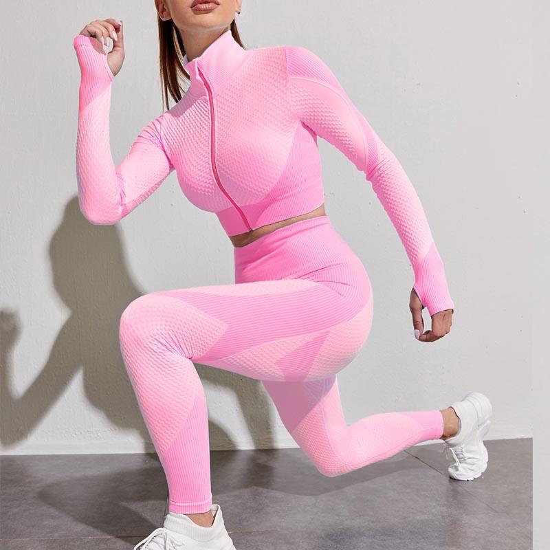 Women Tracksuit Outfits Yoga Set Fitness High Waist Leggings Gym Zipper Running -OS00858-Veeddydropshipping