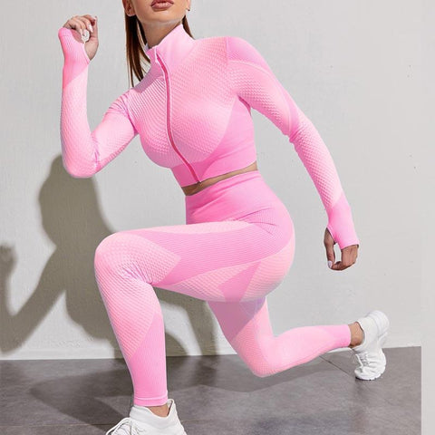 Women Tracksuit Outfits Yoga Set Fitness High Waist Leggings Gym Zipper Running -OS00858-Veeddydropshipping