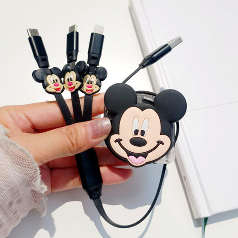 cute Mickey and Minnie three-in-one data cable charger fast charge -CE01201-Veeddydropshipping