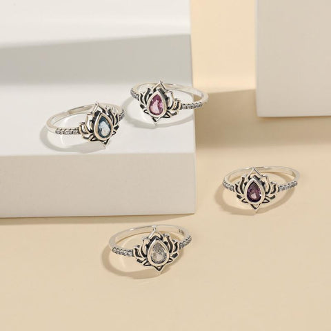 925 Sterling Silver Vintage Lotus Flower Rings For Women -JW00046-Veeddydropshipping