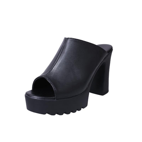 Toe Platform Mules Ladies Leather Sole Slippers Femal-BS01146-Veeddydropshipping