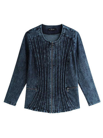 Women Plus Size Denim Jacket Casual High Stretch Knit-WF00261-Veeddydropshipping
