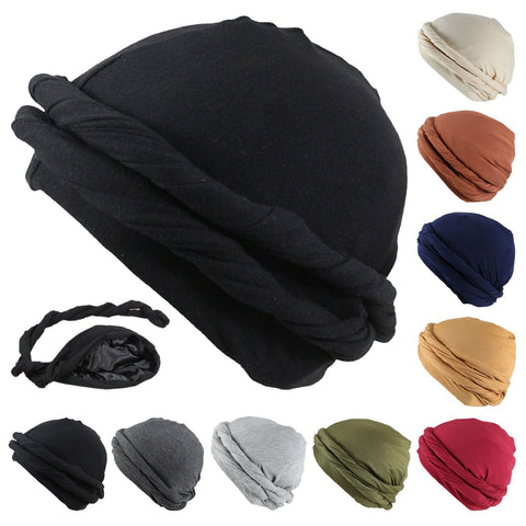 Halo Head Wrap Solid Cotton Turban Bonnet-MF00951-Veeddydropshipping
