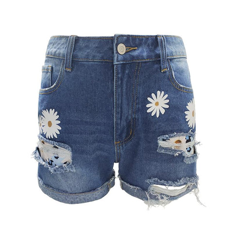 Women Fashion Ripped Printed Jeans Loose Pants-WF00432-Veeddydropshipping