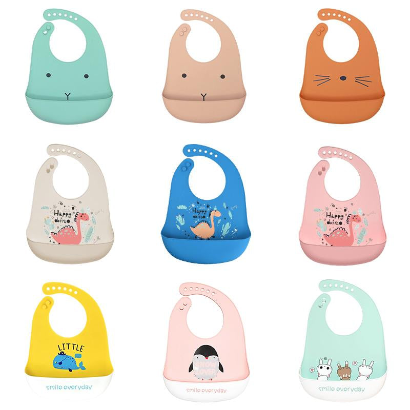 Waterproof Soft Baby Kids Silicone Bibs Cute Cartoon Printed Adjustable-TB00477-Veeddydropshipping