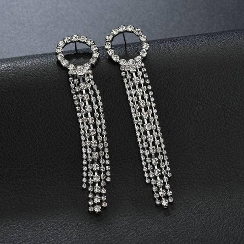 Luxury Crystal Long Tassel Earrings for Women Bridal Drop Dangling Earrings-JW01425-Veeddydropshipping