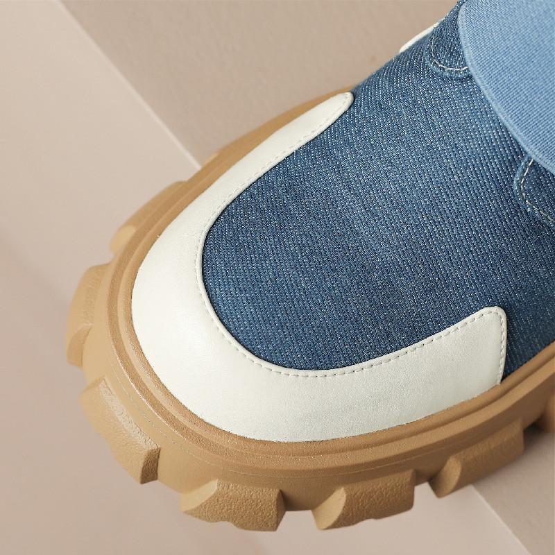 Martin Boots Leather Denim Casual Short Boots Round-BS01048-Veeddydropshipping