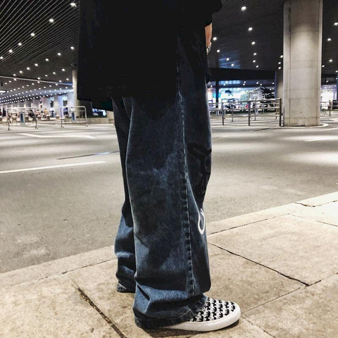 Wear Blue Yuansu Vintage Jeans Graffiti Wide Leg Wrap Straight-MF00437-Veeddydropshipping