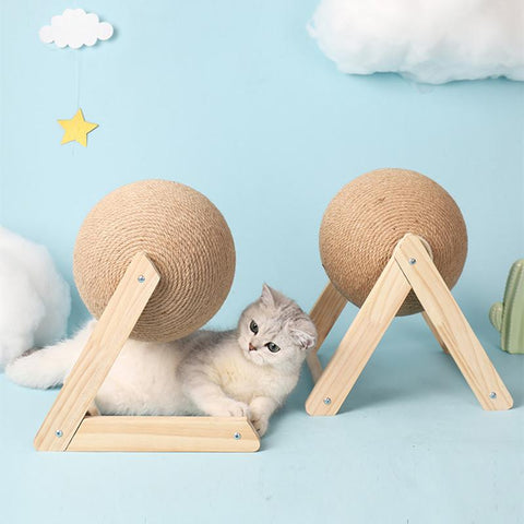 Wood Stand Sisal Rope Ball Cat Scratcher Toy-HA01432-Veeddydropshipping