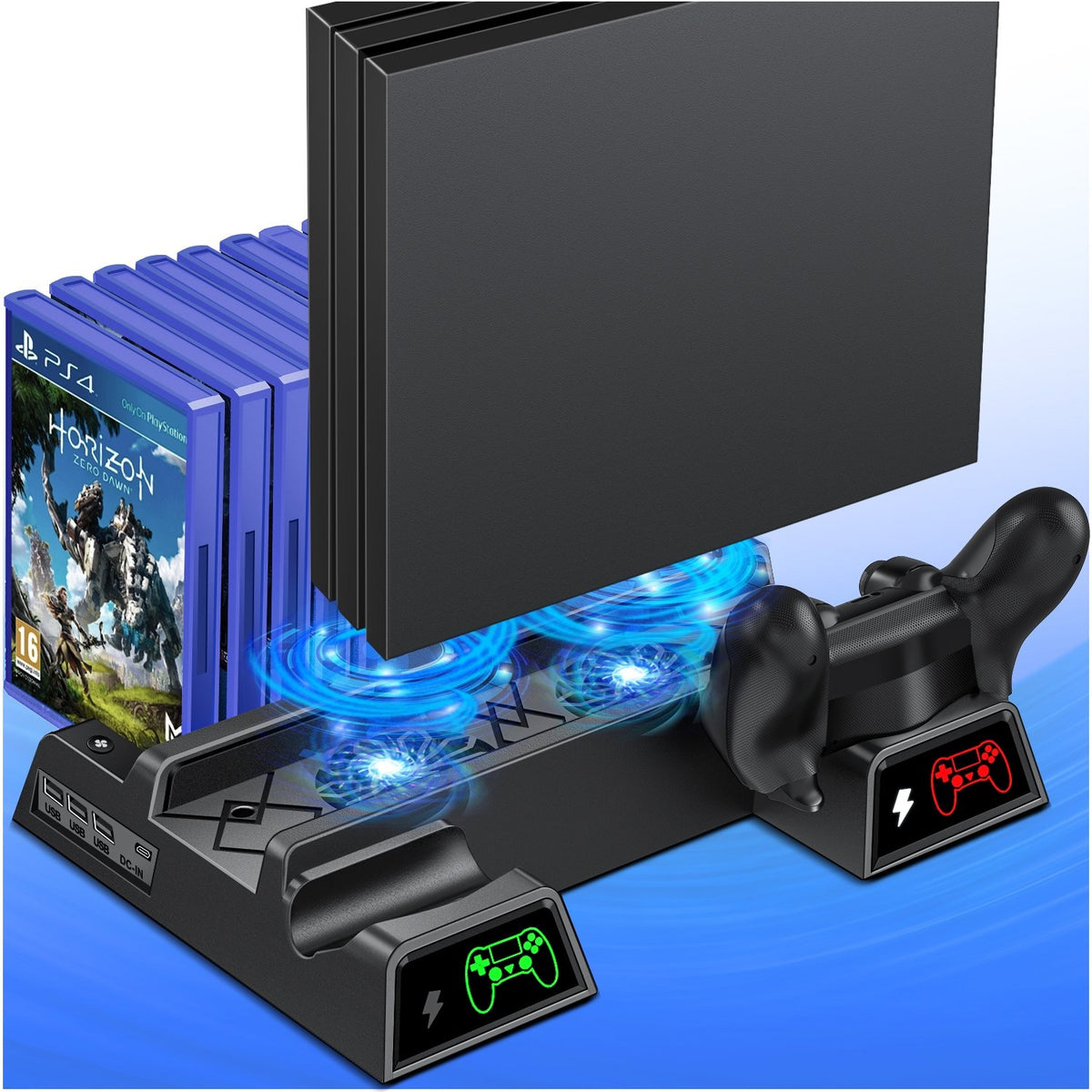 Fans for PS4/PS4 Pro/PS4 Slim Console Vertical Cooling Stand LED Dual Charger PS4-CE01349-Veeddydropshipping
