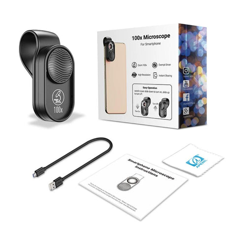 100X Mobile Phone Microscope Lens LED Light Pocket Mini Magnifying Glass Microscopes With-PA00656-Veeddydropshipping