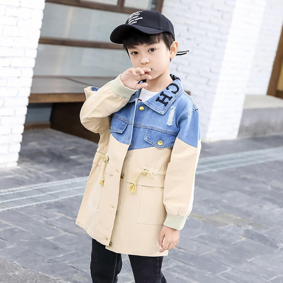 Boys Long Jacket Outerwear Patchwork Coat-Veeddydropshipping