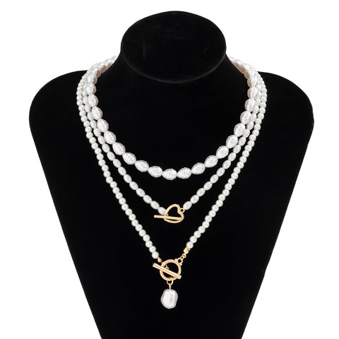 Baroque Pearl Heart OT Buckle Pendant Necklace for Women  -JW00148-Veeddydropshipping