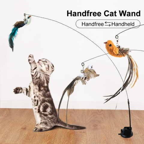 Handfree Bird/Feather Cat Wand with Bell-HA01381-Veeddydropshipping