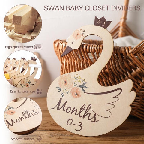 Newborn 24 Months Baby Closet Dividers Wooden Cartoon Swan Nursery-TB00754-Veeddydropshipping