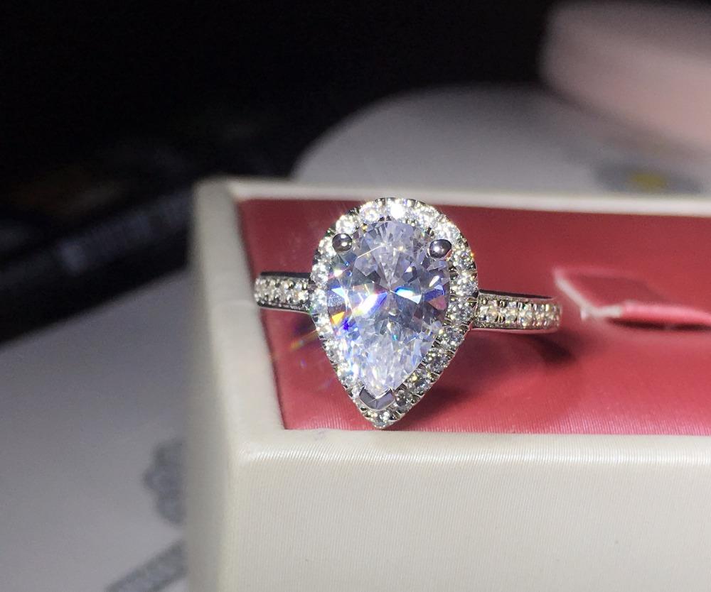 luxurious Style 3 Carat sona Gem Pear Cut Engagement Rings -JW00435-Veeddydropshipping