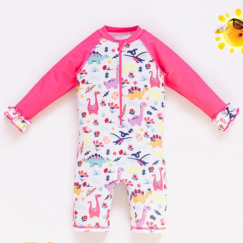 1-6 Years Old Baby Girls Swimsuit Sun Protection Cap Set Long Sleeves One Piece Swimwear -OS00165-Veeddydropshipping