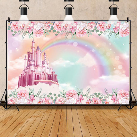 Princess Birthday Party Backdrop For Photography Castle Unicorn Carriage Glitte-CE00410-Veeddydropshipping