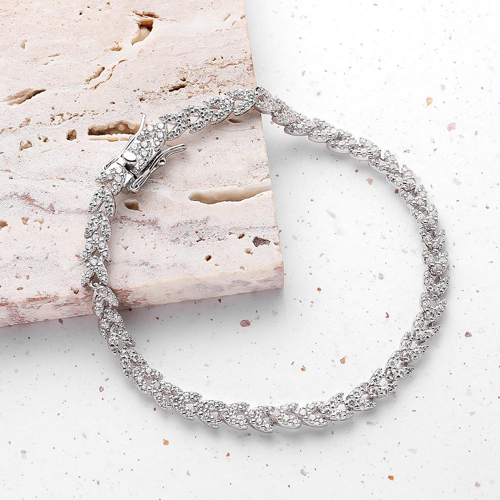 925 Sterling Silver Sparkling Carbon Diamond Ears Bracelet -JW00910-Veeddydropshipping