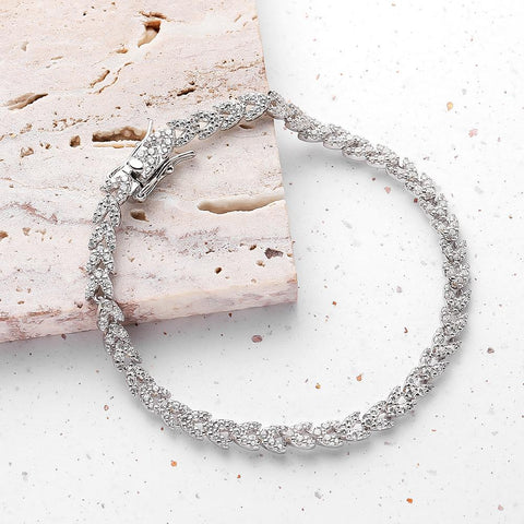925 Sterling Silver Sparkling Carbon Diamond Ears Bracelet -JW00910-Veeddydropshipping