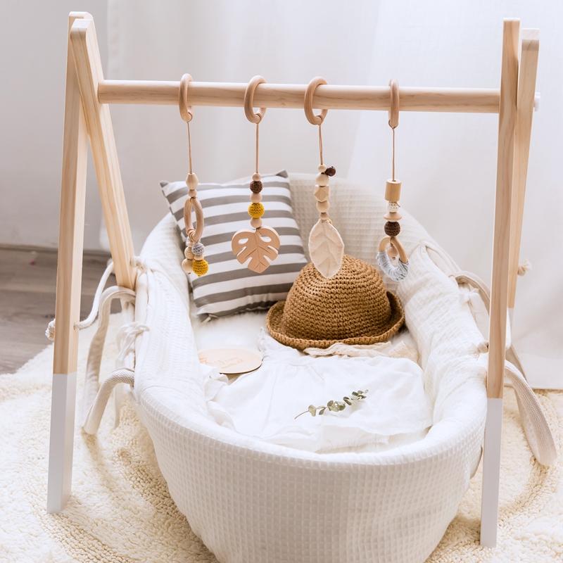 1Set Baby Fitness Frames Wooden Rattle Toys Baby Activity Gym Mobile Suspension-TB00506-Veeddydropshipping