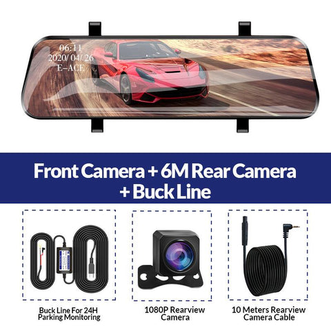 E-ACE Auto Black Box Car Dvr Streaming Media Mirror Dash Camera 10 Inch-AM00709-Veeddydropshipping