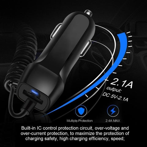 USB Car Charger With Spring USB Cable Cigarette-PA01197-Veeddydropshipping