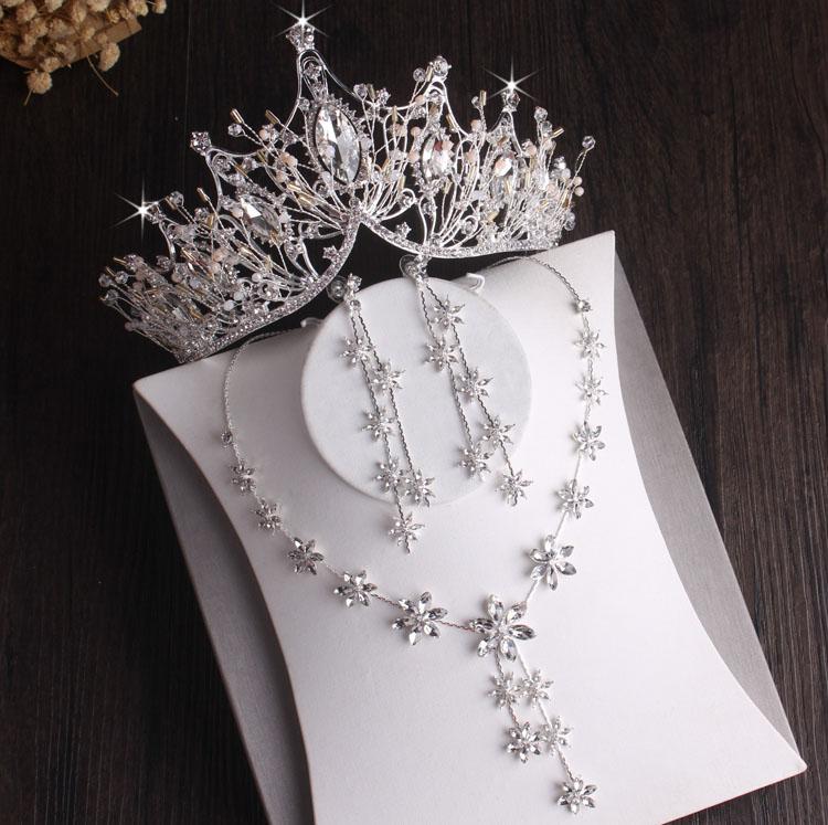 Silver Plated Crystal Leaf Bridal Jewelry Sets  -JW00364-Veeddydropshipping