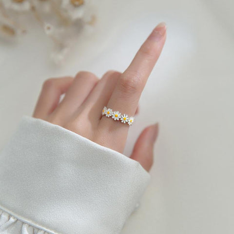 Daisy Flower Rings For Women Korean Style Adjustable Opening Finger -JW01383-Veeddydropshipping