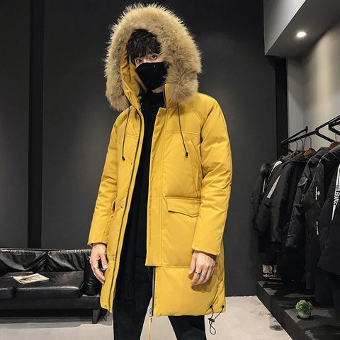 Fur Collar Windbreaker Down Coat Thick Black Coat-Veeddydropshipping