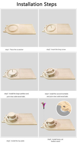Solid Wood Cat Scratcher Turntable Tracks-HA01439-Veeddydropshipping