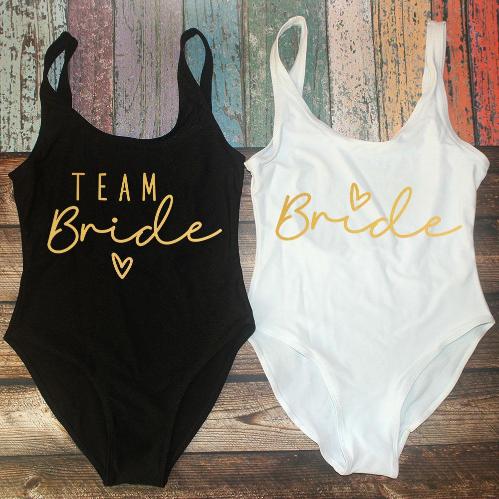 S-3XL Gold Print Team Bride One-Piece Swimsuit Squad Women Swimwear Bachelorette -OS00098-Veeddydropshipping