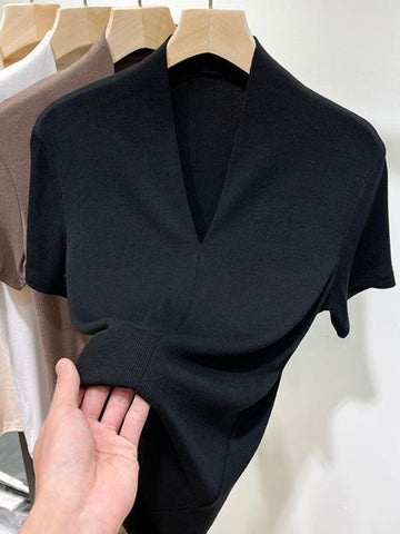 Knit Blouses and Shirts Summer Clothes for Women V Neck-Veeddydropshipping